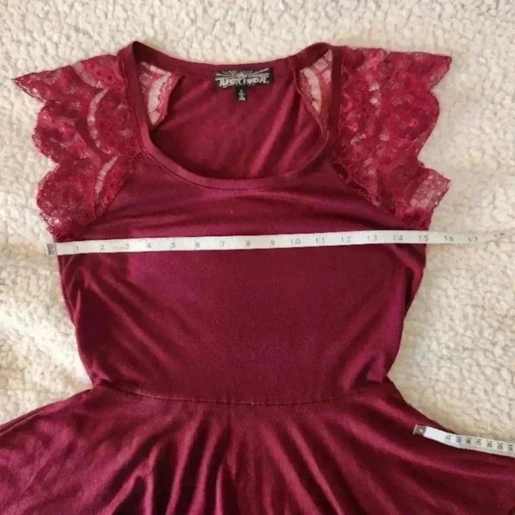 Burgundy Lace Sleeve Peplum Top, Small - Picture 3 of 6